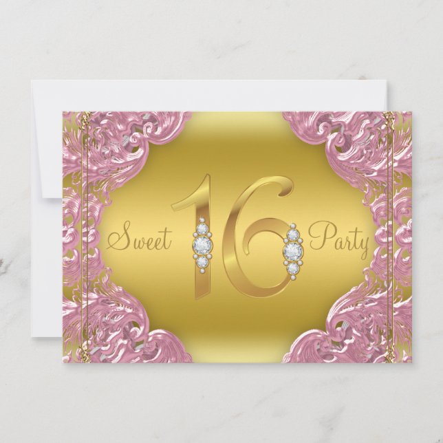 Convites Festa Sweet 16 de Ouro Rosa (Frente)