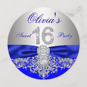 Convites Festa Sweet 16 Diamantes Azul Real e Prata