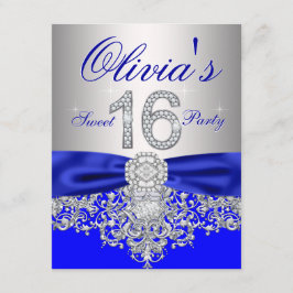 Convites Festa Sweet 16 Diamantes Azul Real e Prata