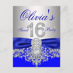Convites Festa Sweet 16 Diamantes Azul Real e Prata