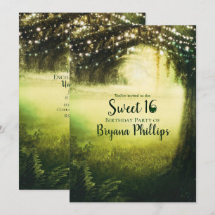 Convites Festa Sweet 16 Floresta Brilho Verde e Luzes de Co