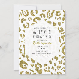 Convites Festa Sweet 16 Glitter Dourado Branco Leopardo Che