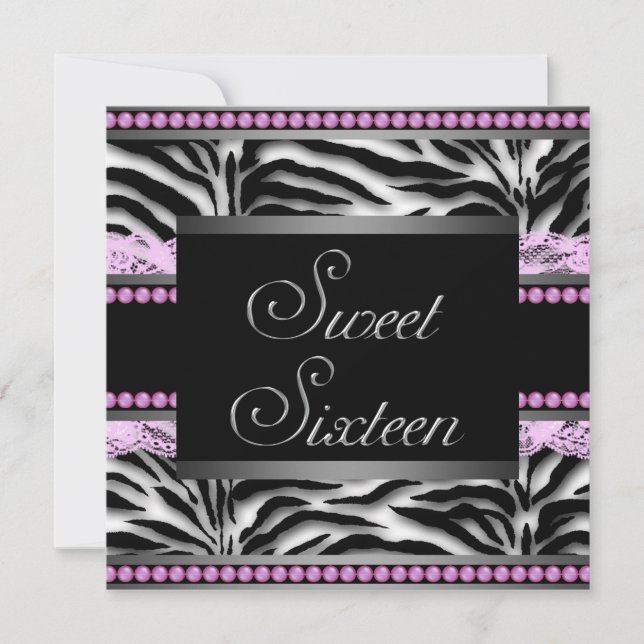 Convites Festa Sweet 16 Listra Preta Rosa (Frente)