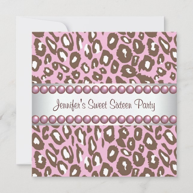 Convites Festa Sweet 16 Pink Brown Leopardo (Frente)