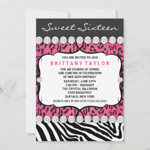 Convites Festa Sweet 16 Pink Leopard Zebra
