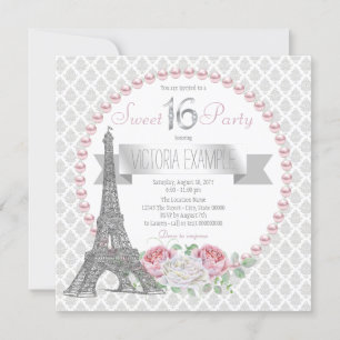 Convites Festa Sweet 16 Pink Pearl Paris