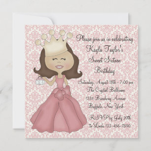 Convites Festa Sweet 16 Princesa Damask Rosa
