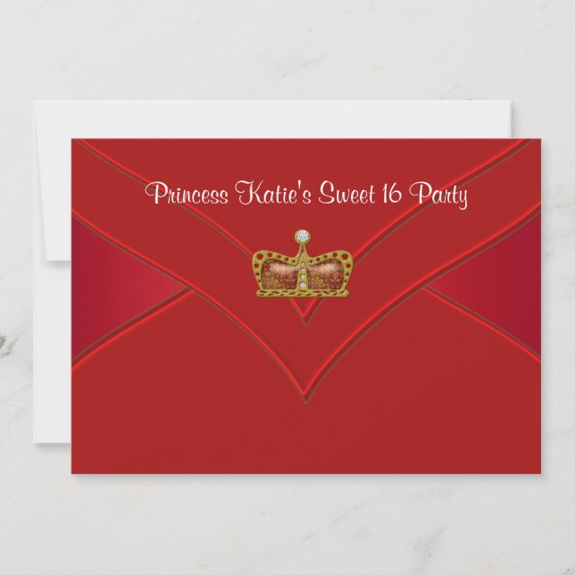 Convites Festa Sweet 16 Princesa Ouro Vermelho (Frente)