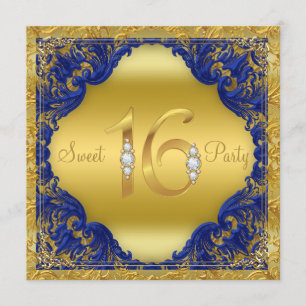 Convites Festa Sweet 16 Redemoinho Azul Real Dourado