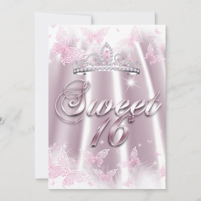 Convites Festa Sweet 16 Rosa Branco Tiara Borboleta Seda (Frente)