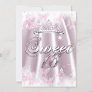 Convites Festa Sweet 16 Rosa Branco Tiara Borboleta Seda