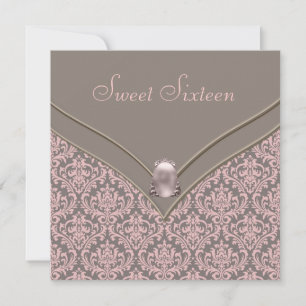 Convites Festa Sweet 16 Rosa Marrom Damask