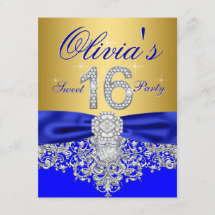 Convites Festa Sweet 16 Royal Blue e Diamante Dourado