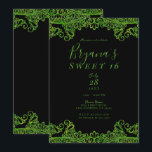 Convites Festa Sweet 16 Verde Lima Brilho Glitter Preto<br><div class="desc">Personalize para qualquer evento</div>