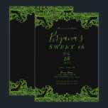 Convites Festa Sweet 16 Verde Lima Brilho Glitter Preto<br><div class="desc">Personalize para qualquer evento</div>
