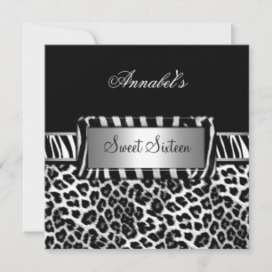 Convites Festa Sweet 16 Zebra Preto Branco Leopardo