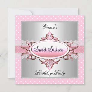 Convites Festa Sweet Sixteen 16 Prata Rosa Branco Ponto