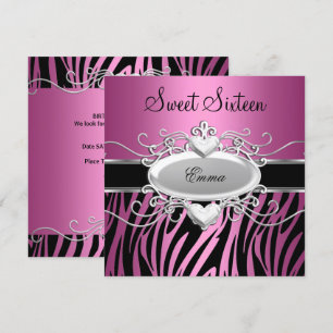 Convites Festa Sweet Sixteen 16 Prata Rosa Preto Zebra
