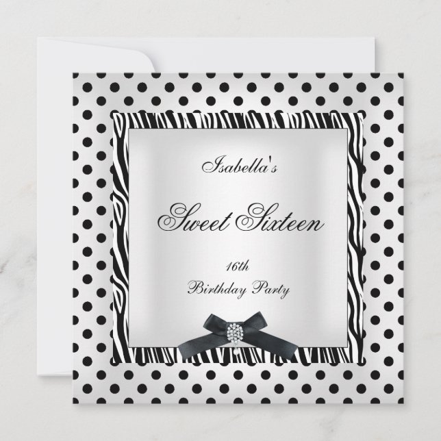 Convites Festa Sweet Sixteen 16 Preto Branco Imagem de Boli (Frente)