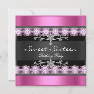 Convites Festa Sweet Sixteen 16 Rosa Preto Prata Branco