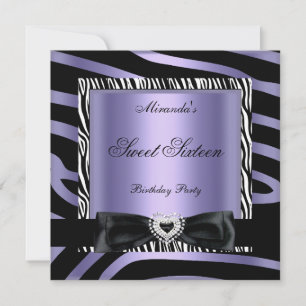 Convites Festa Sweet Sixteen 16 Roxo Branco Zebra Preto