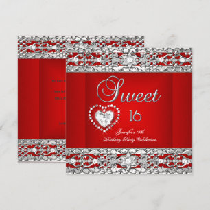 Convites Festa Sweet Sixteen 16 Vermelho Prata Diamante