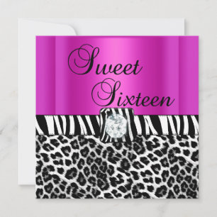 Convites Festa Sweet Sixteen 16 Zebra Rosa Quente Leopardo