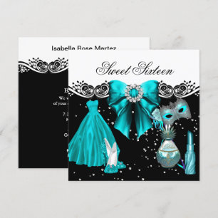 Convites Festa Sweet Sixteen Azul Teal Mascarada