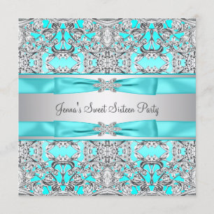 Convites Festa Sweet Sixteen Azul Turquesa Prata