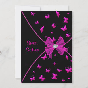 Convites Festa Sweet Sixteen Borboleta Rosa Quente