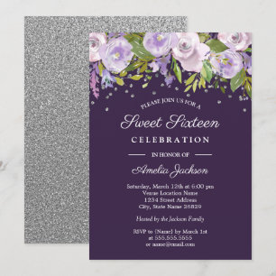 Convites Festa Sweet Sixteen com estampa floral em tons de
