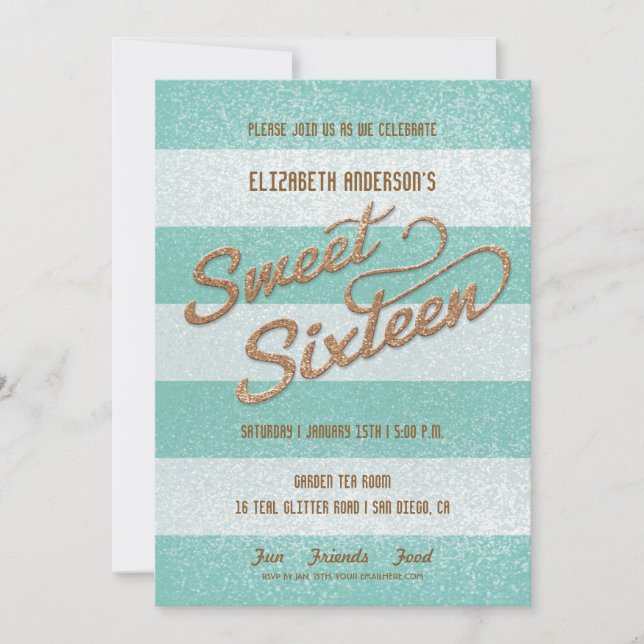 Convites Festa Sweet Sixteen com Listras Negras e Azul Bril (Frente)