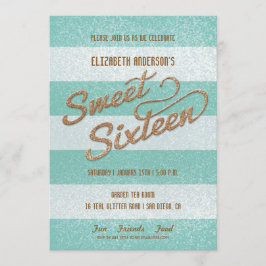 Convites Festa Sweet Sixteen com Listras Negras e Azul Bril
