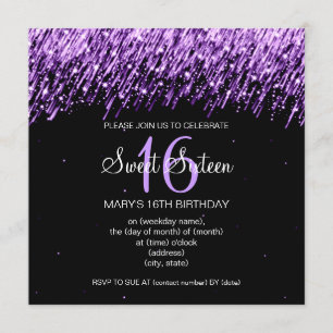 Convites Festa Sweet Sixteen Estrelas Cadentes Roxas