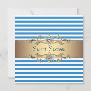 Convites Festa Sweet Sixteen Listra de Verão Azul Branco