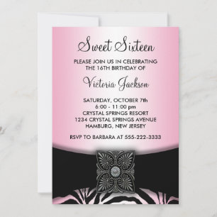 Convites Festa Sweet Sixteen Listra Rosa e Preta