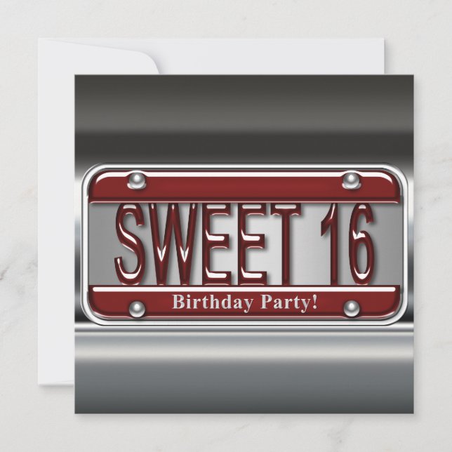 Convites Festa Sweet Sixteen Placa de Licença Vermelha (Frente)