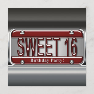 Convites Festa Sweet Sixteen Placa de Licença Vermelha
