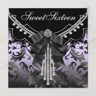 Convites Festa Sweet Sixteen Preto Damasco Roxo