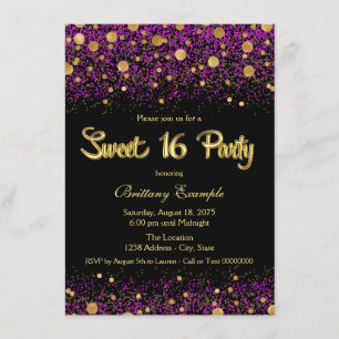 Convites Festa Sweet Sixteen Roxa e Dourada