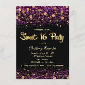 Convites Festa Sweet Sixteen Roxa e Dourada