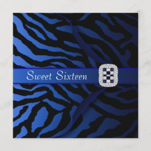 Convites Festa Sweet Sixteen Royal Blue Zebra