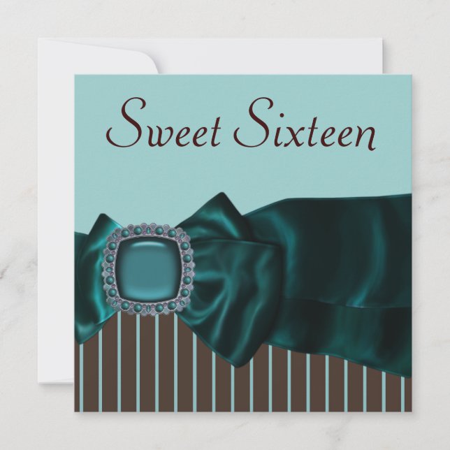 Convites Festa Teal Azul Marrom Sweet 16 (Frente)
