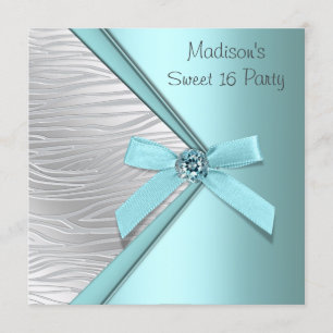 Convites Festa Teal Azul Prata Zebra Sweet 16