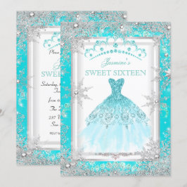 Convites Festa Teal Silver Winter Wonderland Sweet 16
