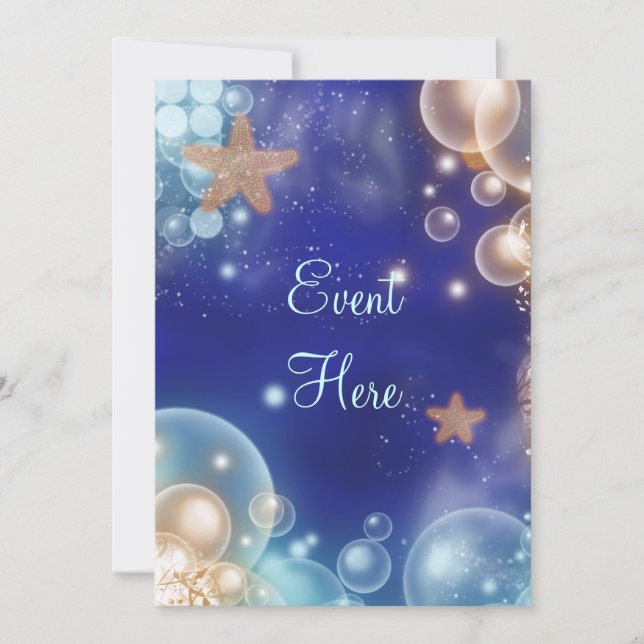 Convites Festa tema praia estrela-do-mar azul (Frente)