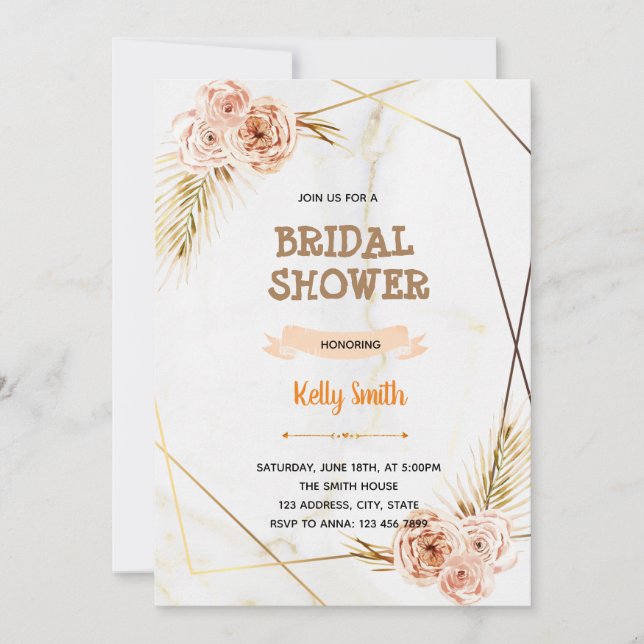 Convites Festa temática do rosa do ouro Marble (Frente)