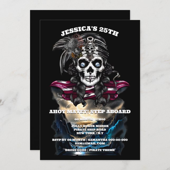 Convites Festa temática do tesouro de caverna de pirata (Frente/Verso)