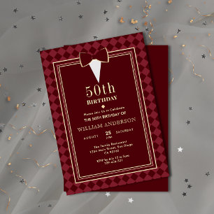 Convites Festa Temática Smoking Luxuoso em Veludo Burgundy 