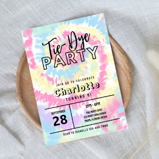 Convites Festa Tie Dye com Cores Pastel Retrô